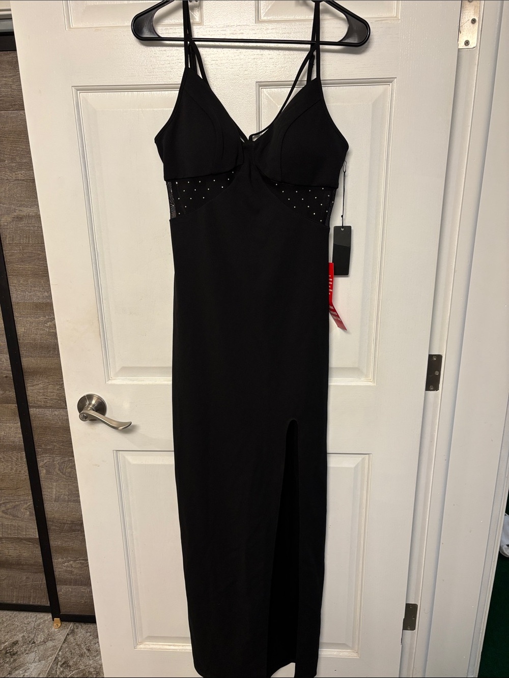 Spaghetti Strap Black Dress with a Slit